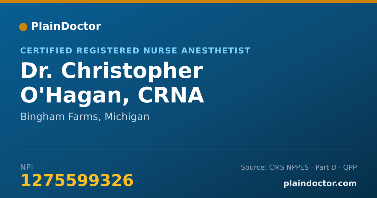 Shareable card for Christopher O'Hagan, CRNA - Certified Registered Nurse Anesthetist, Bingham Farms, MI