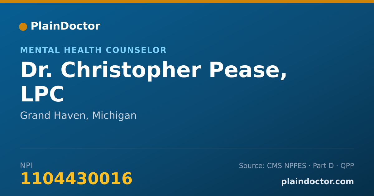 Shareable card for Christopher Pease, LPC - Mental Health Counselor, Grand Haven, MI