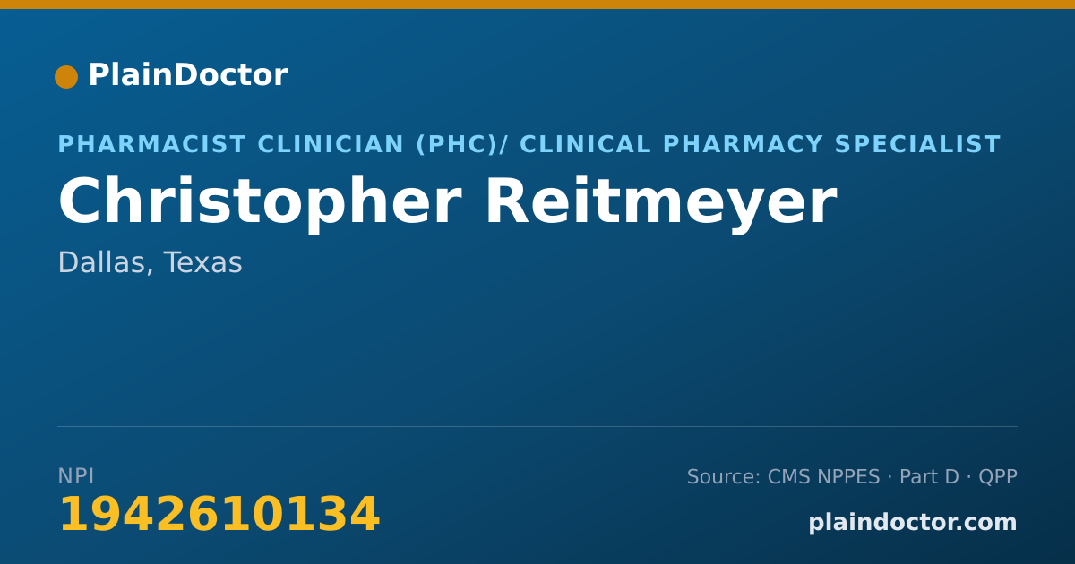 Shareable card for Christopher Reitmeyer - Pharmacist Clinician (PhC)/ Clinical Pharmacy Specialist, Dallas, TX