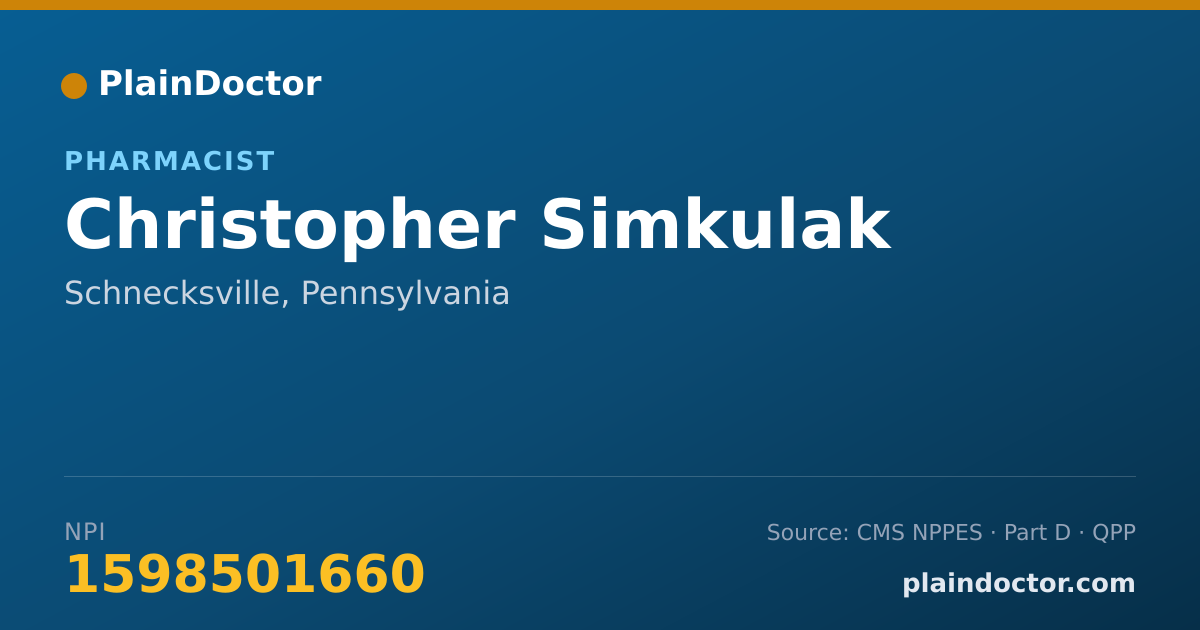 Shareable card for Christopher Simkulak - Pharmacist, Schnecksville, PA