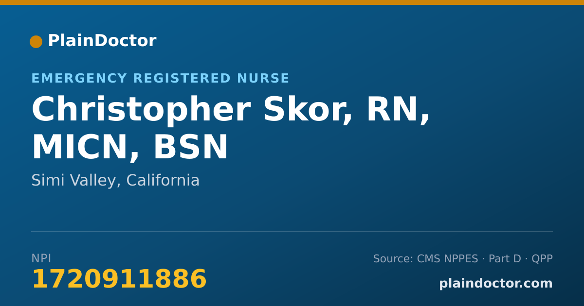 Shareable card for Christopher Skor, RN, MICN, BSN - Emergency Registered Nurse, Simi Valley, CA