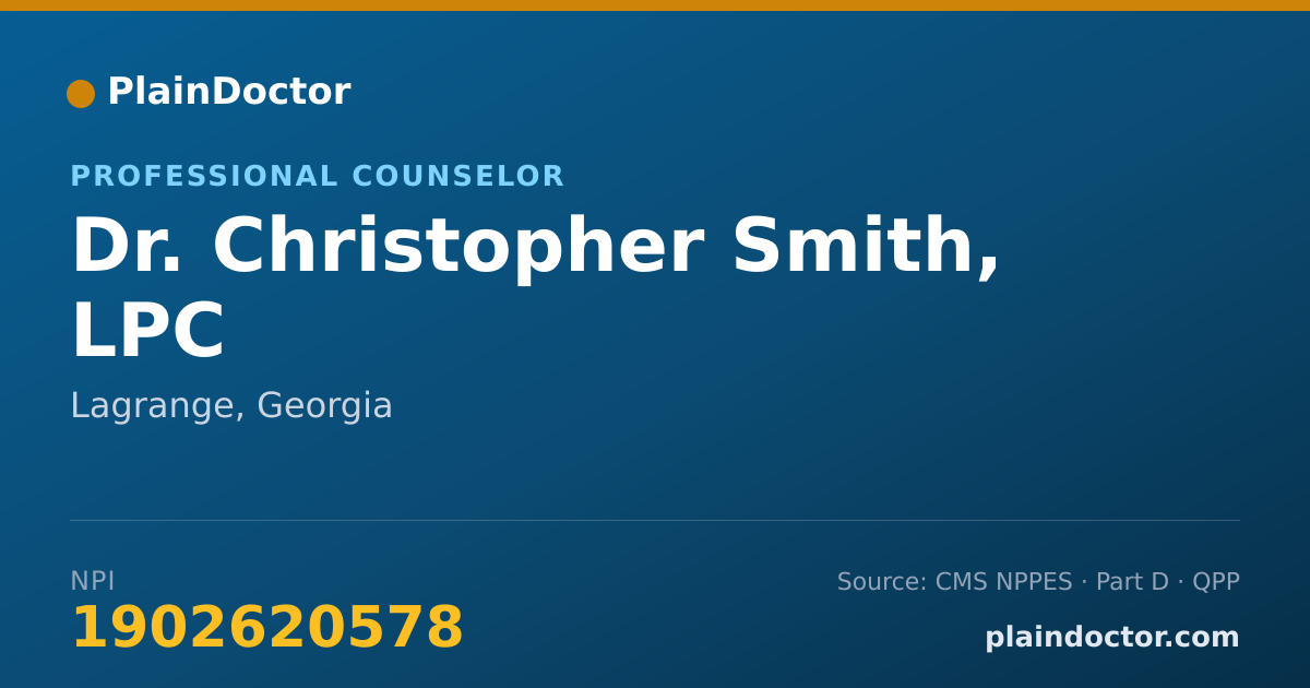 Shareable card for Christopher Smith, LPC - Professional Counselor, Lagrange, GA