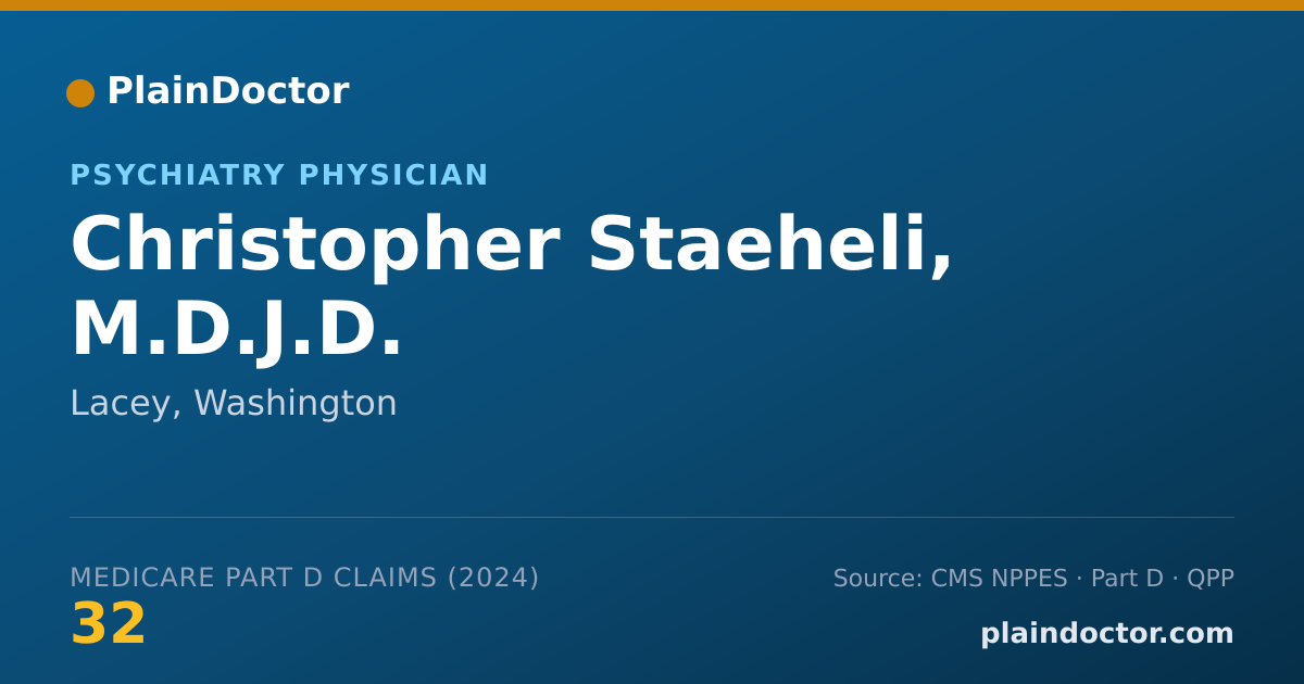 Shareable card for Christopher Staeheli, M.D.J.D. - Child & Adolescent Psychiatry Physician, Lacey, WA