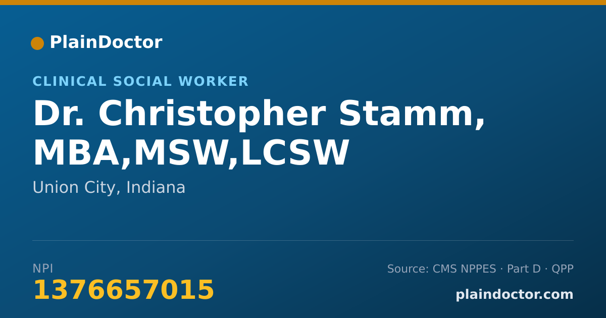 Shareable card for Christopher Stamm, MBA,MSW,LCSW - Clinical Social Worker, Union City, IN