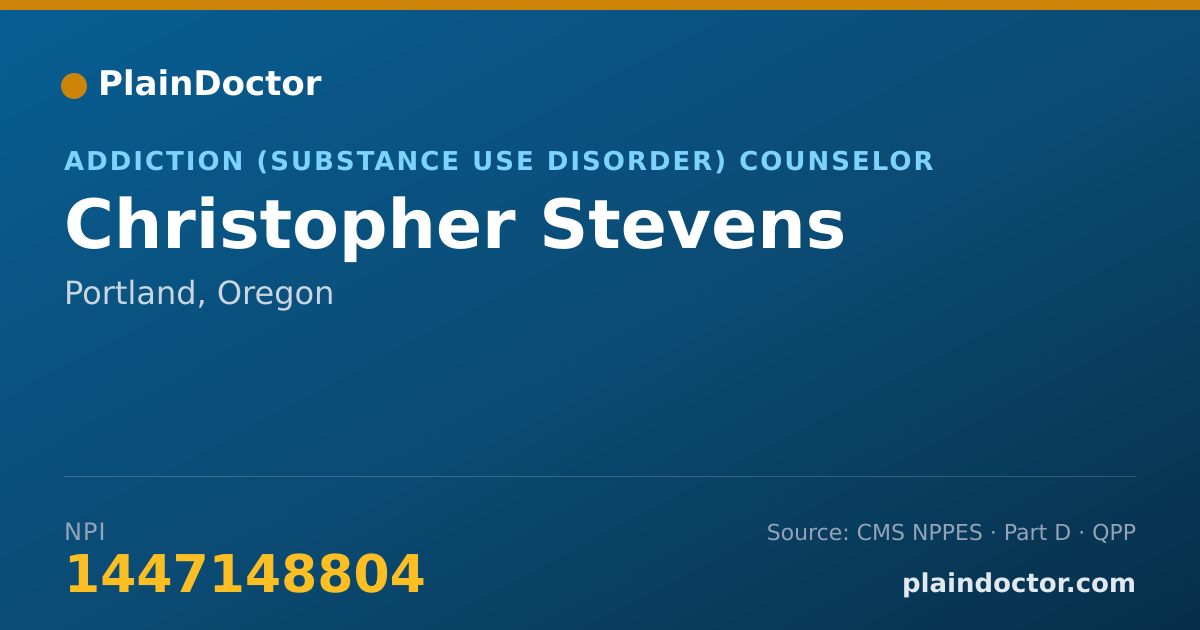 Shareable card for Christopher Stevens - Addiction (Substance Use Disorder) Counselor, Portland, OR