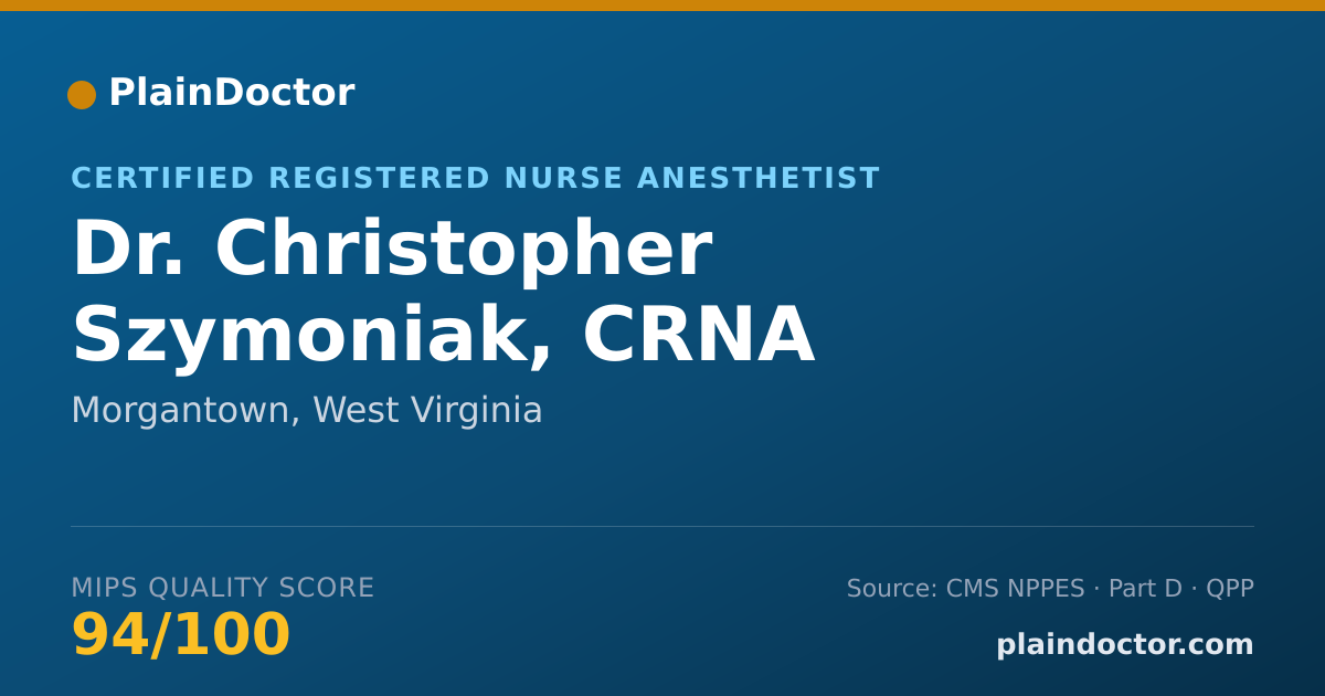Shareable card for Christopher Szymoniak, CRNA - Certified Registered Nurse Anesthetist, Morgantown, WV