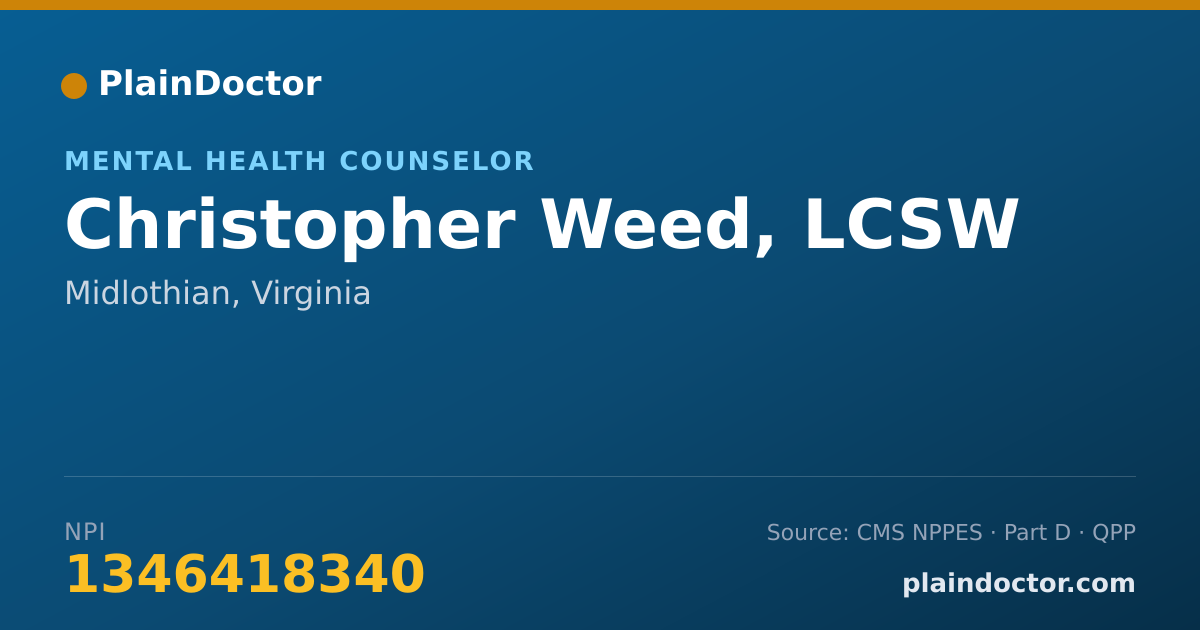 Shareable card for Christopher Weed, LCSW - Mental Health Counselor, Midlothian, VA
