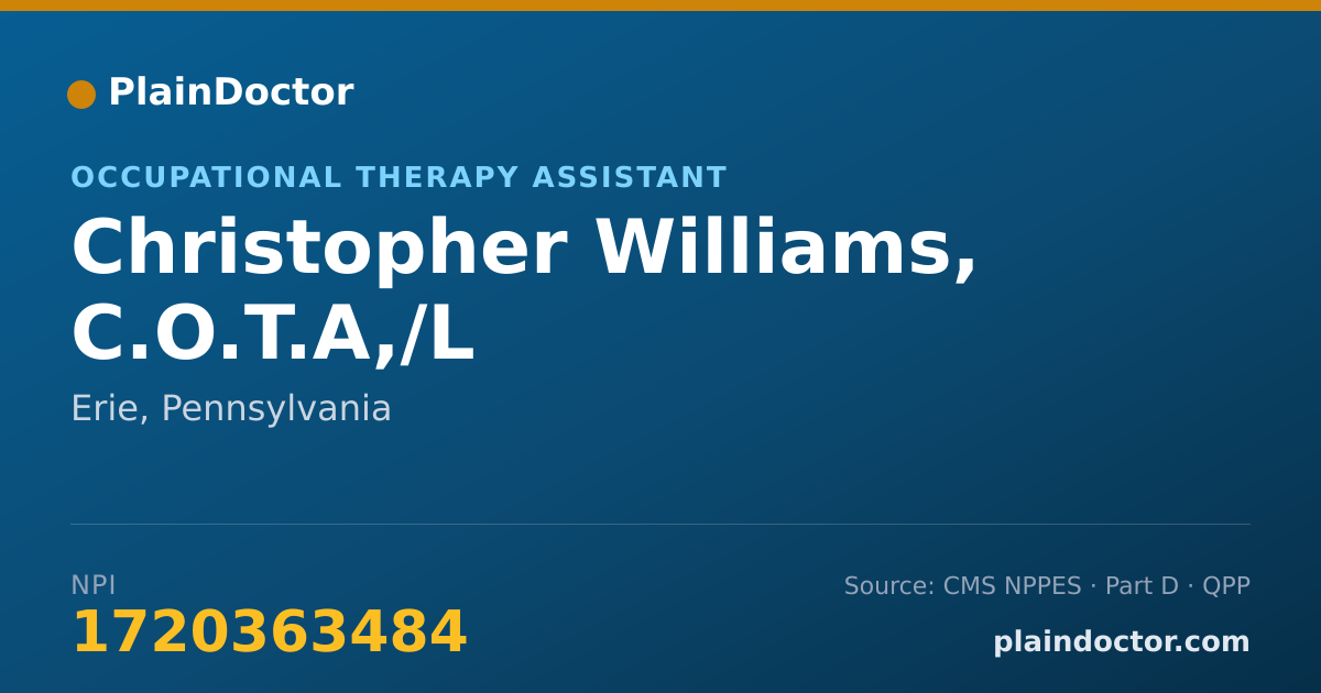Shareable card for Christopher Williams, C.O.T.A,/L - Occupational Therapy Assistant, Erie, PA