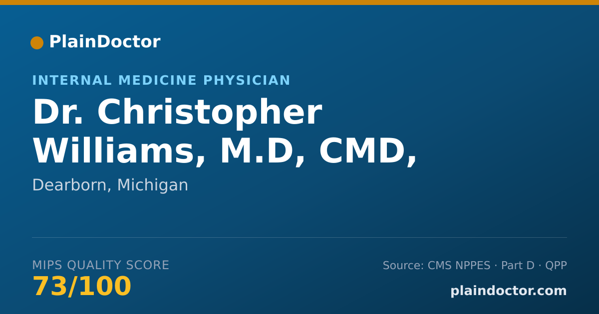 Shareable card for Christopher Williams, M.D, CMD, FRCP(EDIN) - Internal Medicine Physician, Dearborn, MI