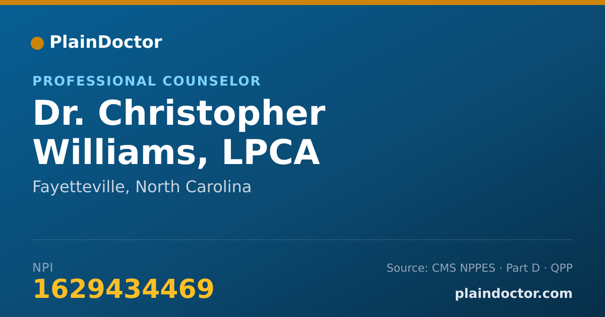 Shareable card for Christopher Williams, LPCA - Professional Counselor, Fayetteville, NC