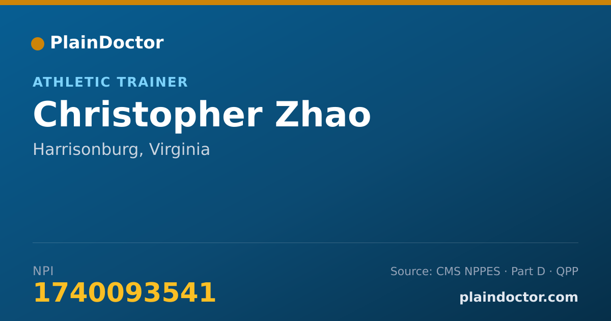 Shareable card for Christopher Zhao - Athletic Trainer, Harrisonburg, VA
