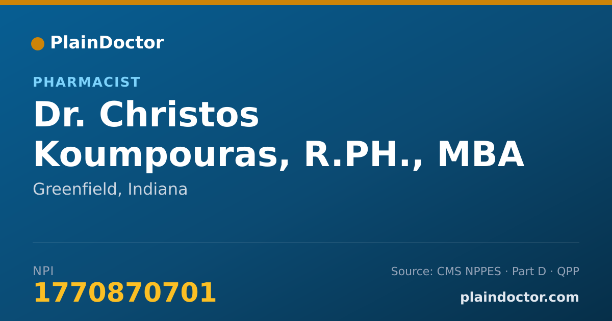 Shareable card for Christos Koumpouras, R.PH., MBA - Pharmacist, Greenfield, IN
