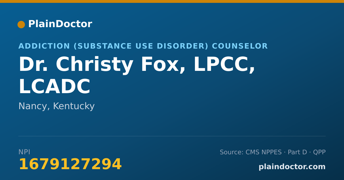 Shareable card for Christy Fox, LPCC, LCADC - Addiction (Substance Use Disorder) Counselor, Nancy, KY