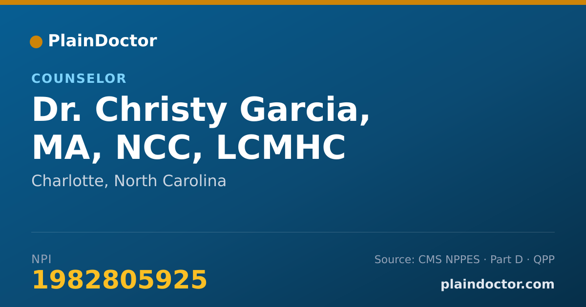 Shareable card for Christy Garcia, MA, NCC, LCMHC - Counselor, Charlotte, NC