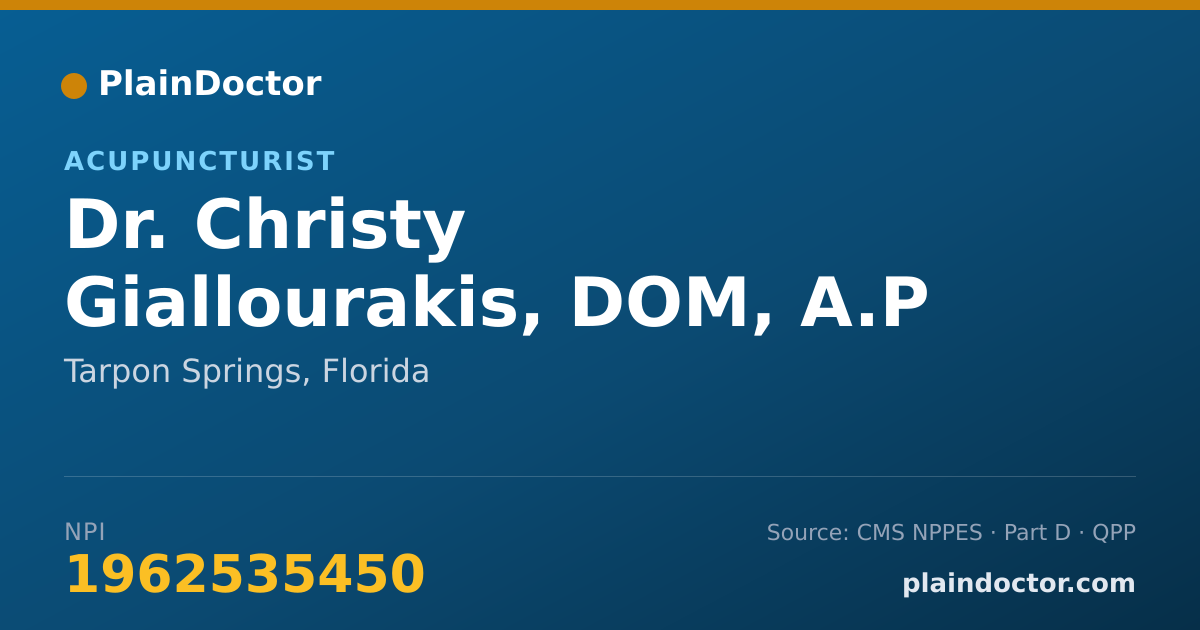 Shareable card for Christy Giallourakis, DOM, A.P - Acupuncturist, Tarpon Springs, FL