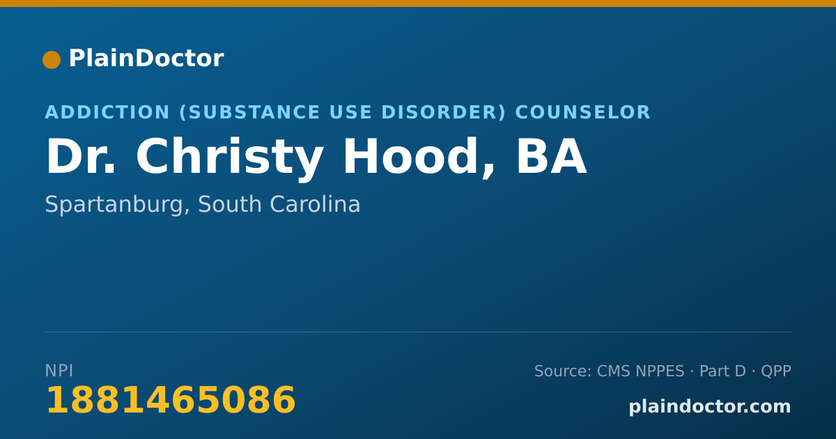 Shareable card for Christy Hood, BA - Addiction (Substance Use Disorder) Counselor, Spartanburg, SC