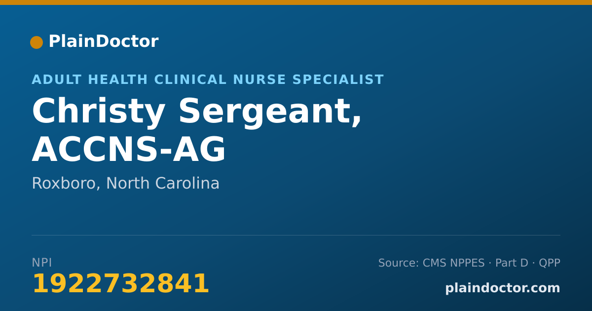 Shareable card for Christy Sergeant, ACCNS-AG - Adult Health Clinical Nurse Specialist, Roxboro, NC