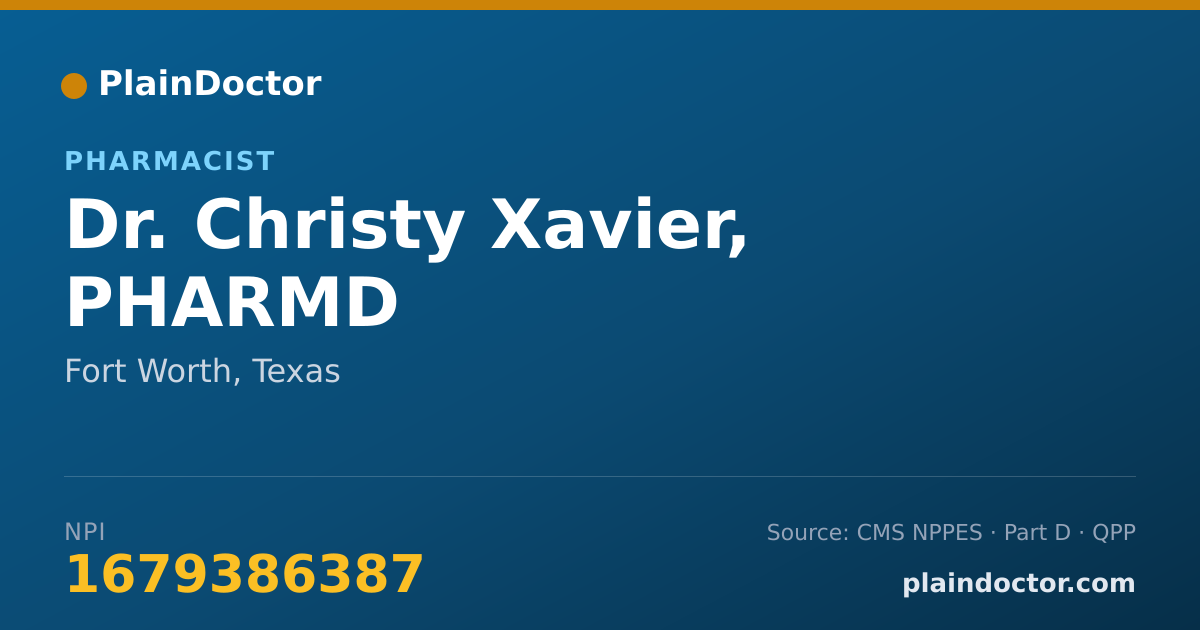 Shareable card for Christy Xavier, PHARMD - Pharmacist, Fort Worth, TX