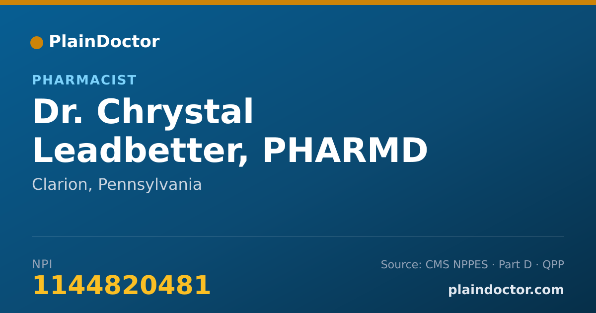 Shareable card for Chrystal Leadbetter, PHARMD - Pharmacist, Clarion, PA