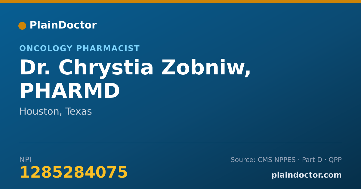 Shareable card for Chrystia Zobniw, PHARMD - Oncology Pharmacist, Houston, TX