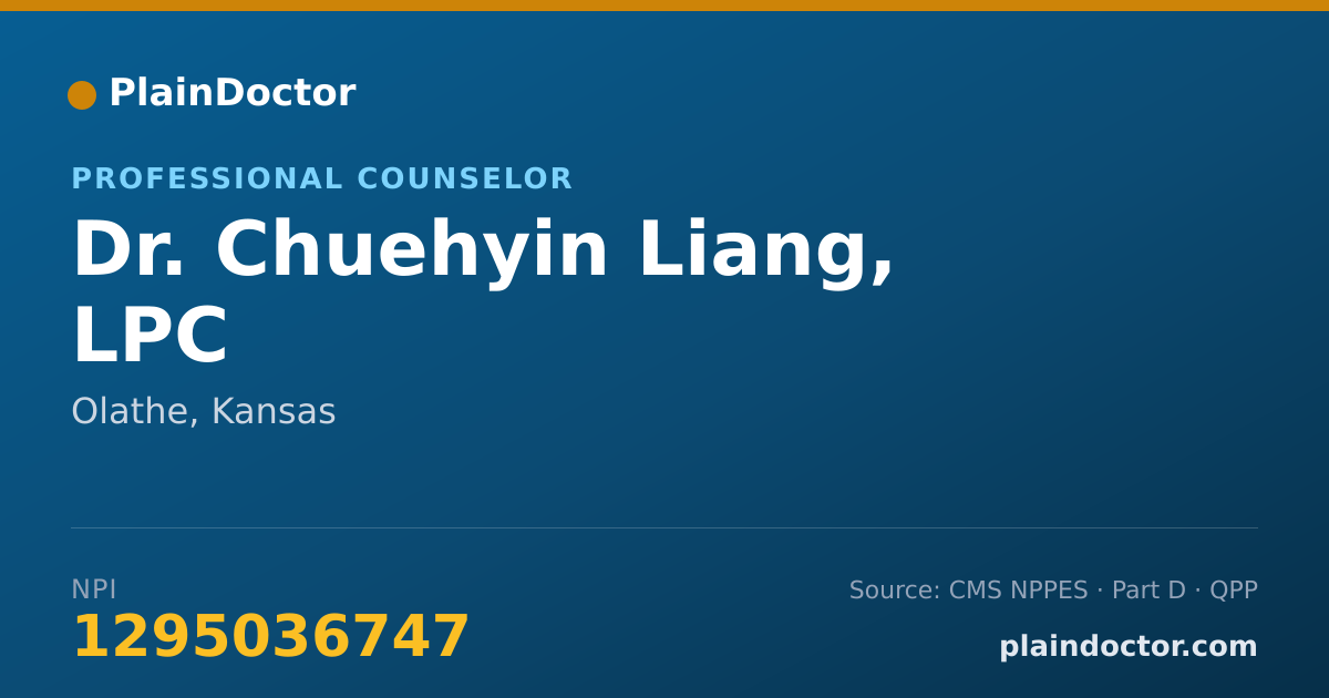 Shareable card for Chuehyin Liang, LPC - Professional Counselor, Olathe, KS