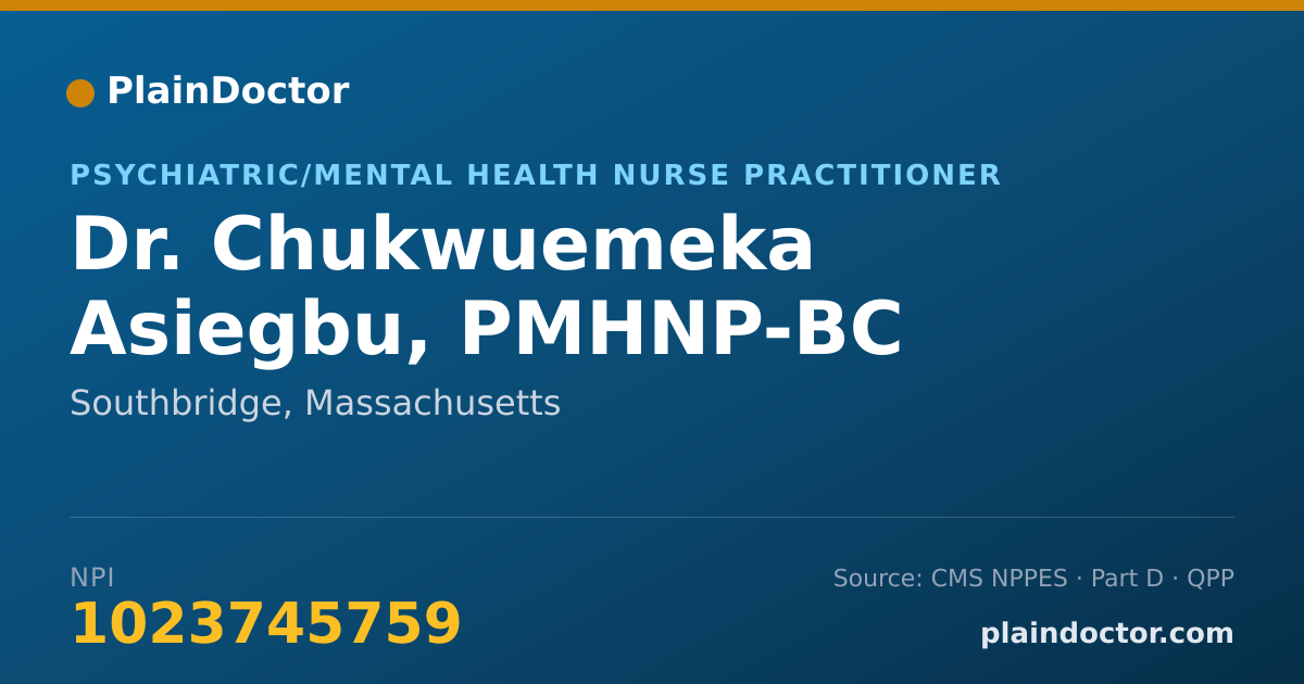Shareable card for Chukwuemeka Asiegbu, PMHNP-BC - Psychiatric/Mental Health Nurse Practitioner, Southbridge, MA