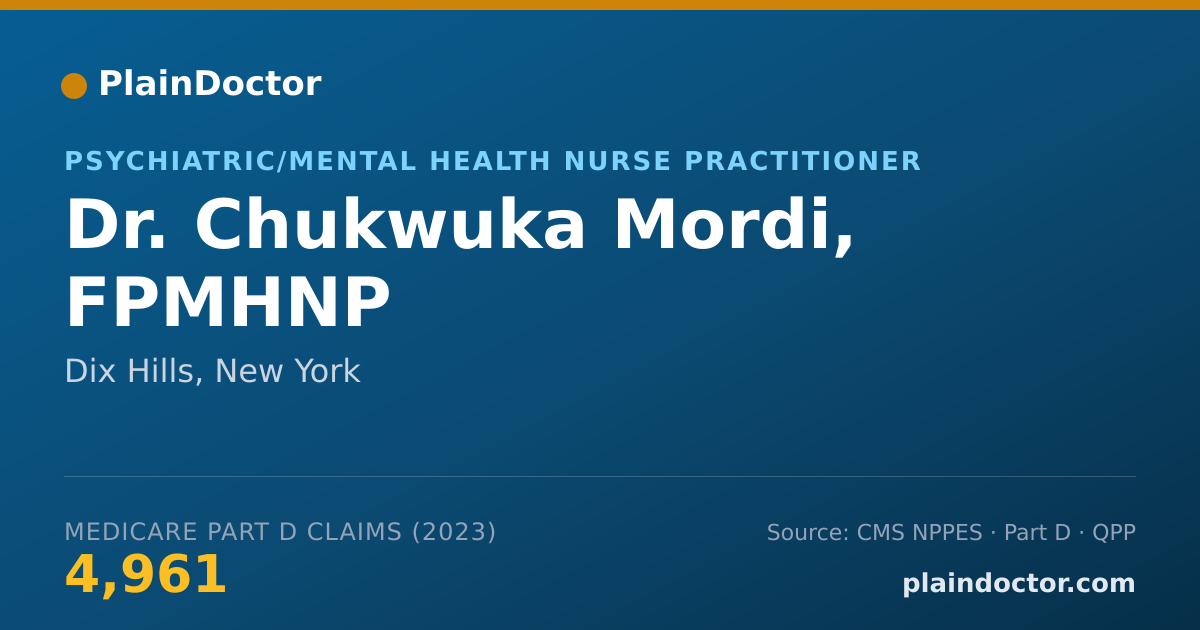 Shareable card for Chukwuka Mordi, FPMHNP - Psychiatric/Mental Health Nurse Practitioner, Dix Hills, NY