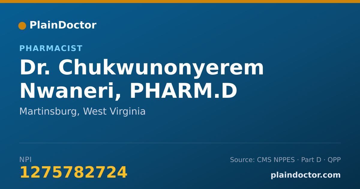 Shareable card for Chukwunonyerem Nwaneri, PHARM.D - Pharmacist, Martinsburg, WV