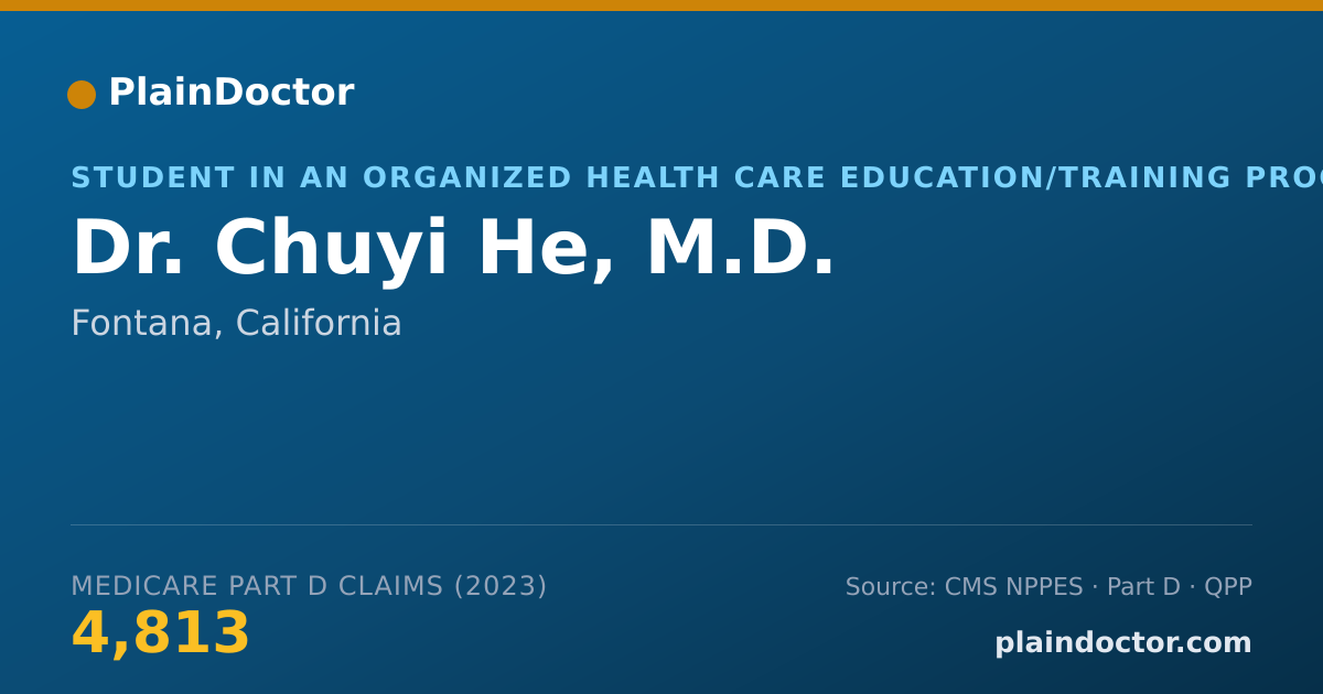 Shareable card for Chuyi He, M.D. - Student in an Organized Health Care Education/Training Program, Fontana, CA