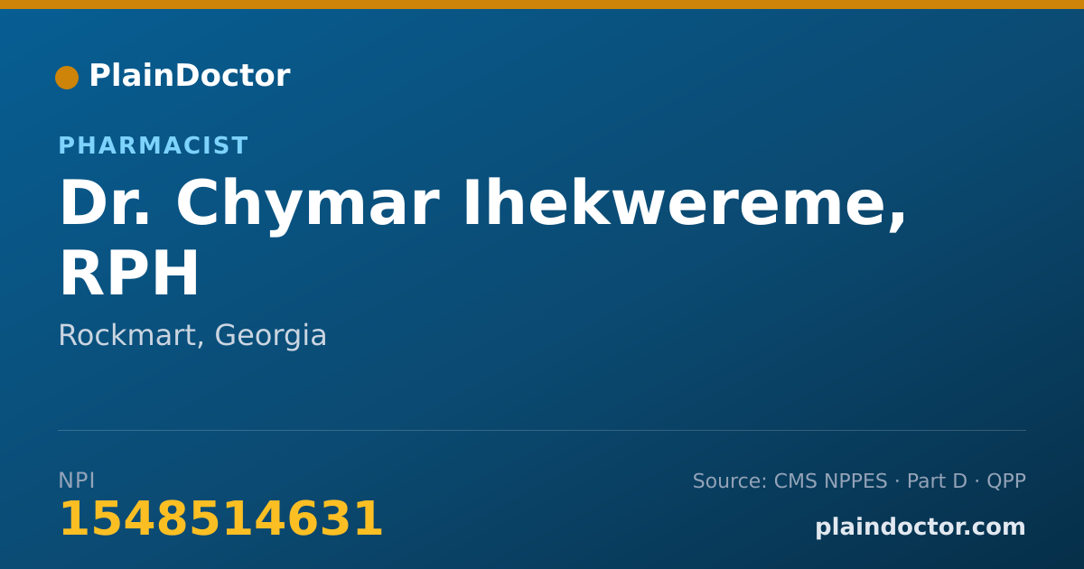 Shareable card for Chymar Ihekwereme, RPH - Pharmacist, Rockmart, GA