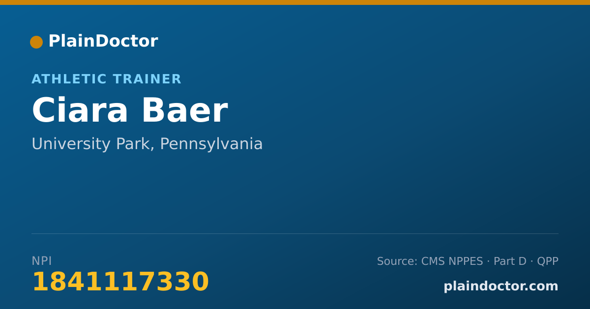 Shareable card for Ciara Baer - Athletic Trainer, University Park, PA