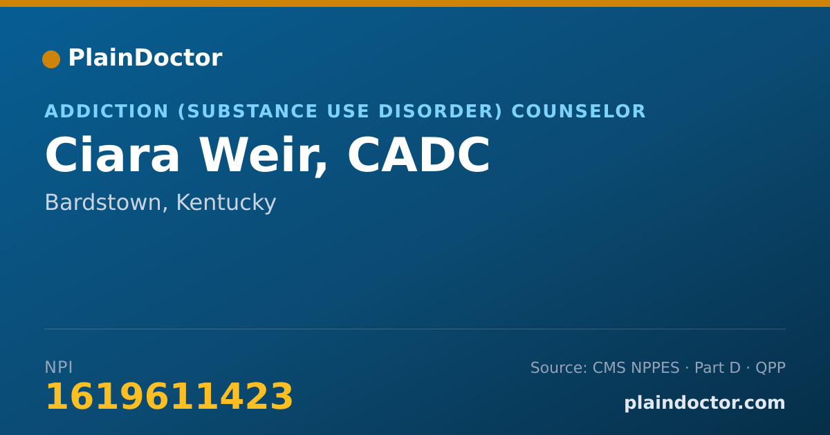 Shareable card for Ciara Weir, CADC - Addiction (Substance Use Disorder) Counselor, Bardstown, KY
