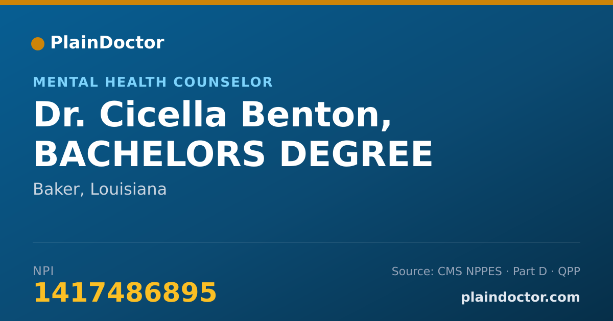 Shareable card for Cicella Benton, BACHELORS DEGREE - Mental Health Counselor, Baker, LA