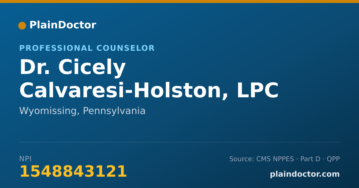 Shareable card for Cicely Calvaresi-Holston, LPC - Professional Counselor, Wyomissing, PA