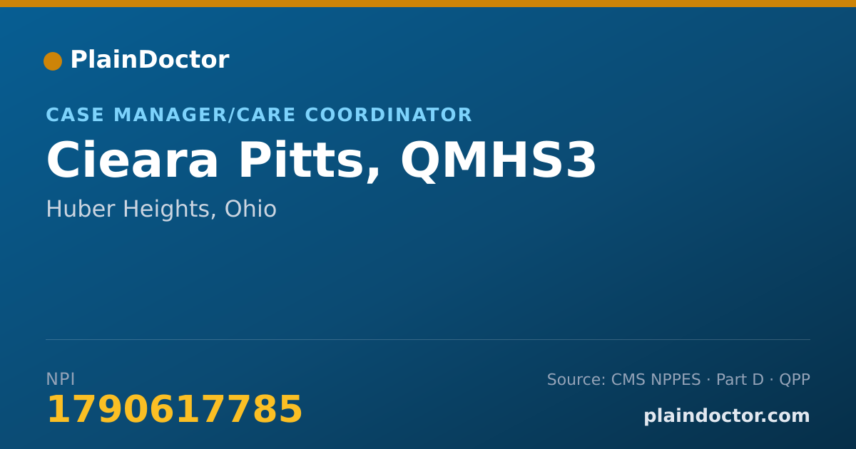 Shareable card for Cieara Pitts, QMHS3 - Case Manager/Care Coordinator, Huber Heights, OH