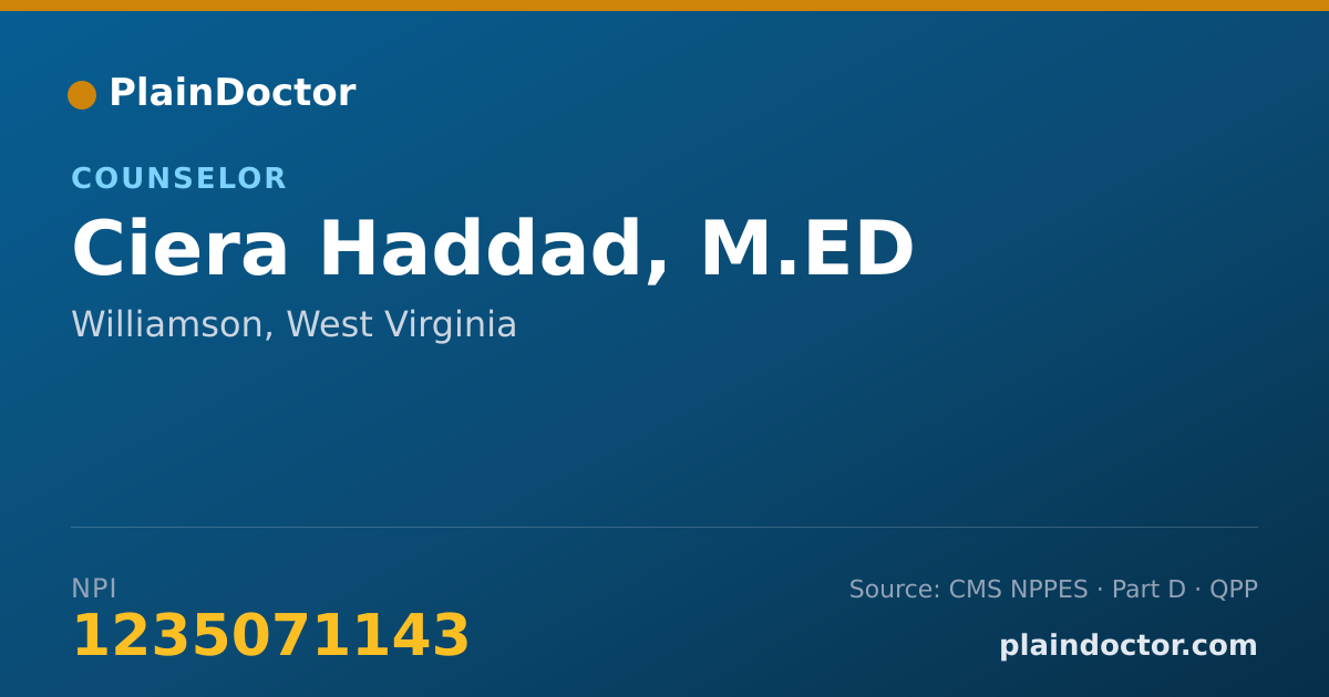 Shareable card for Ciera Haddad, M.ED - Counselor, Williamson, WV