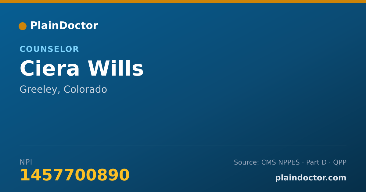 Shareable card for Ciera Wills - Counselor, Greeley, CO
