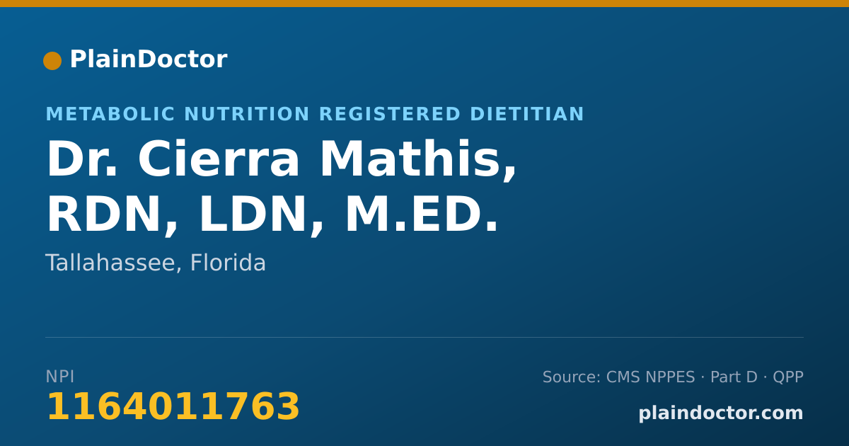 Shareable card for Cierra Mathis, RDN, LDN, M.ED. - Metabolic Nutrition Registered Dietitian, Tallahassee, FL