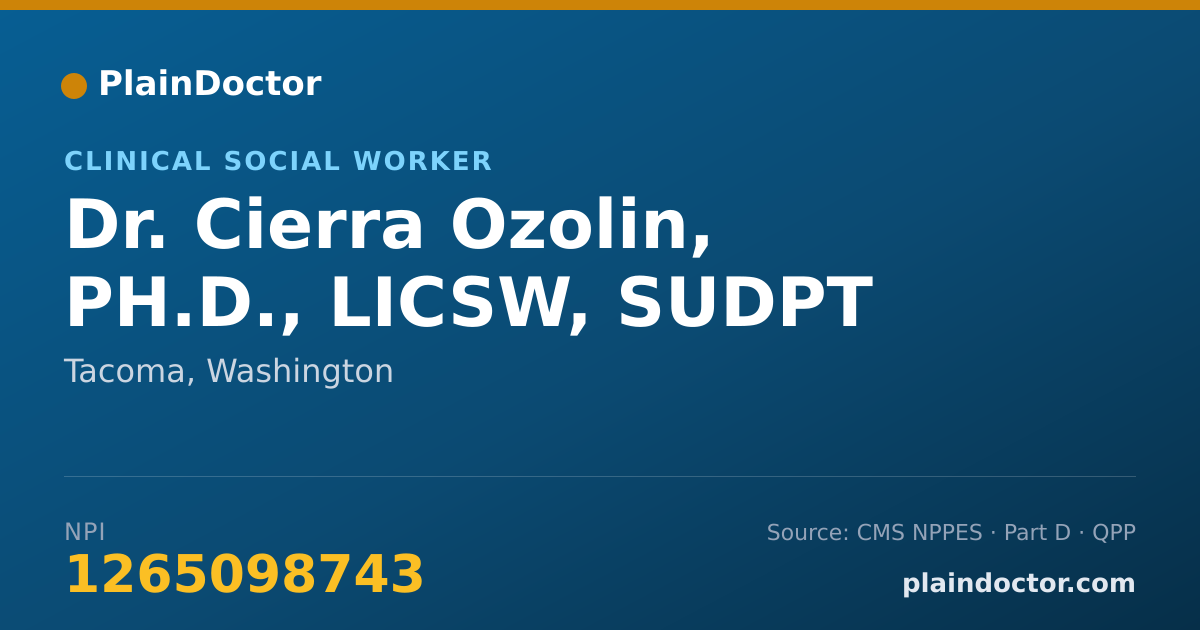 Shareable card for Cierra Ozolin, PH.D., LICSW, SUDPT - Clinical Social Worker, Tacoma, WA