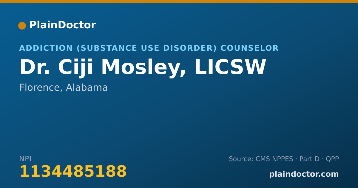 Shareable card for Ciji Mosley, LICSW - Addiction (Substance Use Disorder) Counselor, Florence, AL