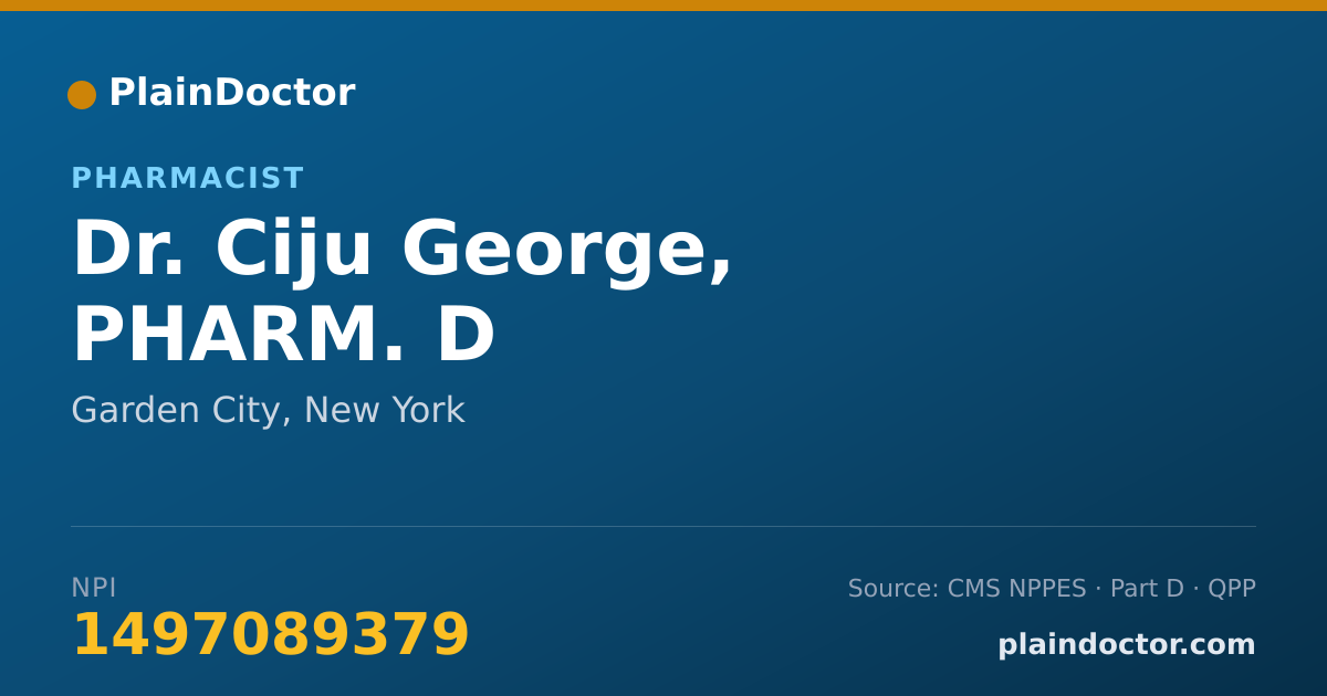 Shareable card for Ciju George, PHARM. D - Pharmacist, Garden City, NY