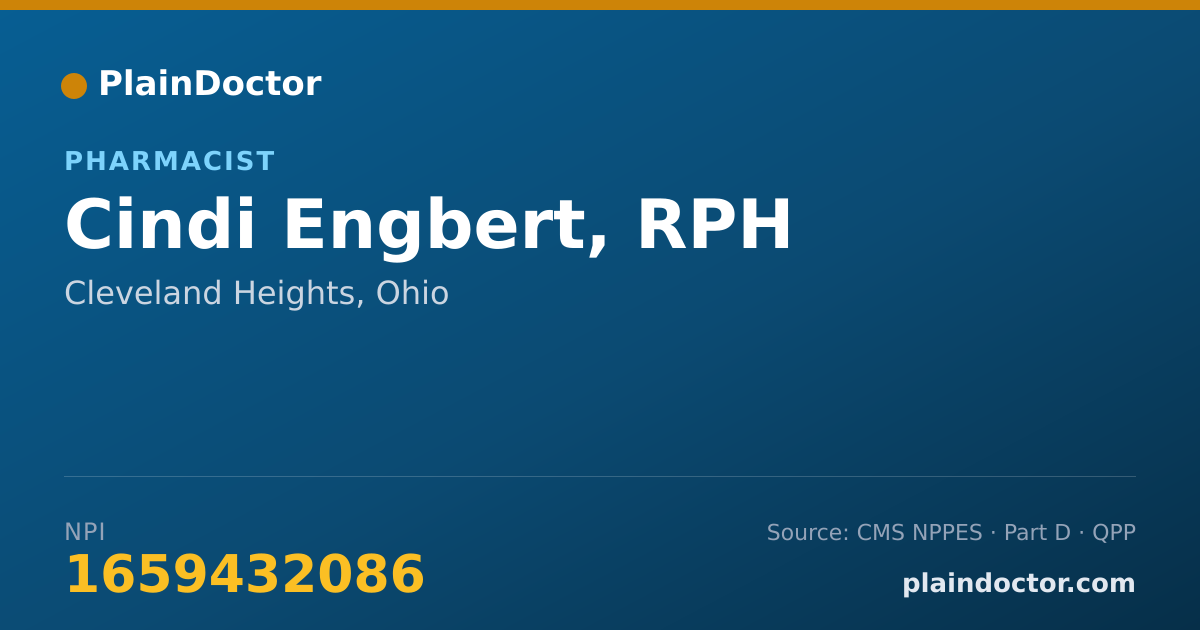 Shareable card for Cindi Engbert, RPH - Pharmacist, Cleveland Heights, OH