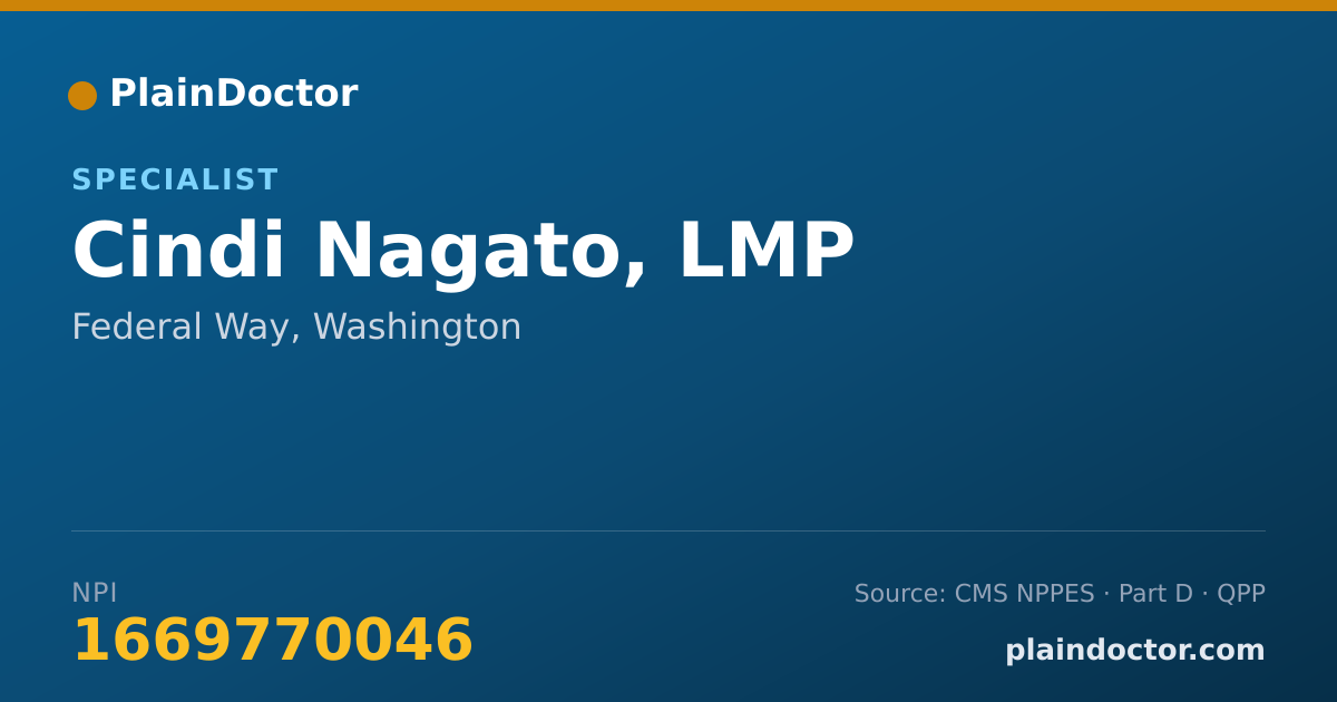 Shareable card for Cindi Nagato, LMP - Specialist, Federal Way, WA