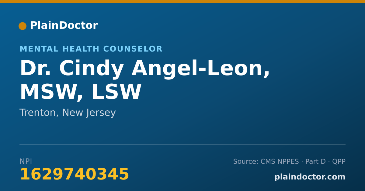 Shareable card for Cindy Angel-Leon, MSW, LSW - Mental Health Counselor, Trenton, NJ