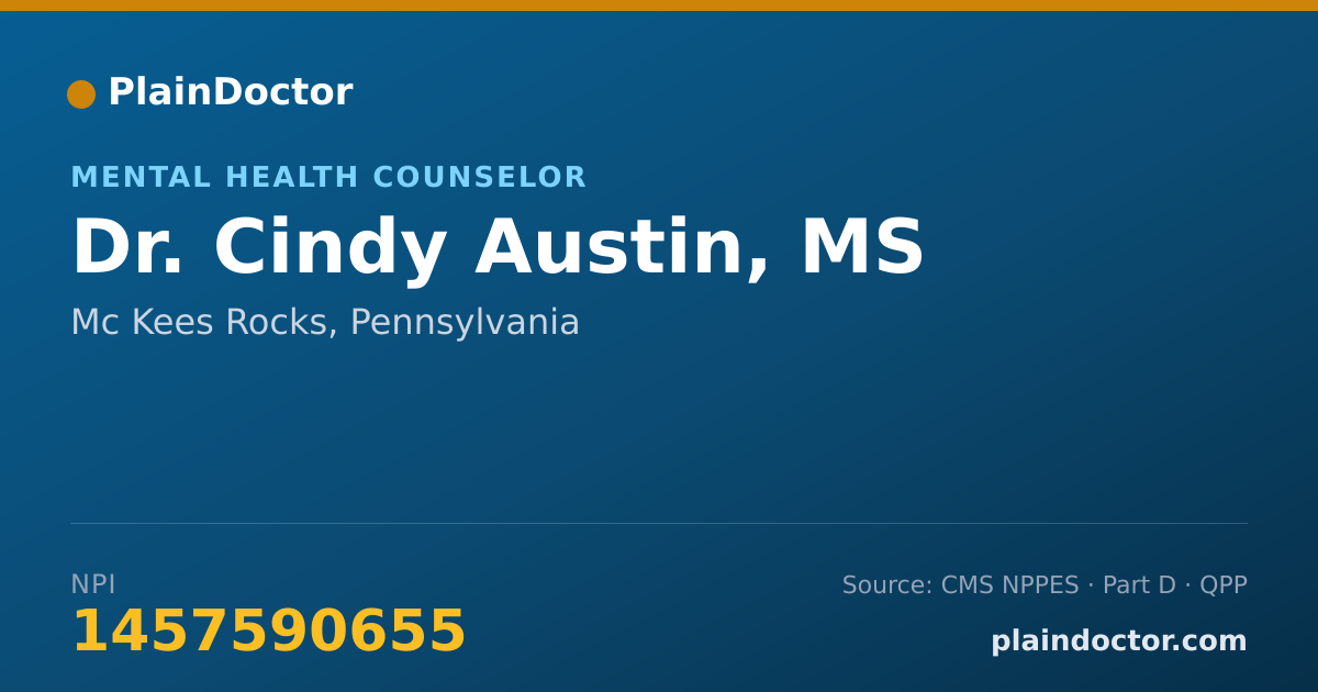 Shareable card for Cindy Austin, MS - Mental Health Counselor, Mc Kees Rocks, PA