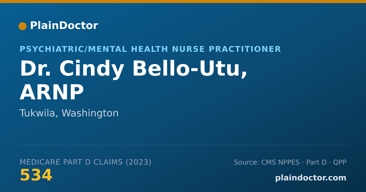 Shareable card for Cindy Bello-Utu, ARNP - Psychiatric/Mental Health Nurse Practitioner, Tukwila, WA