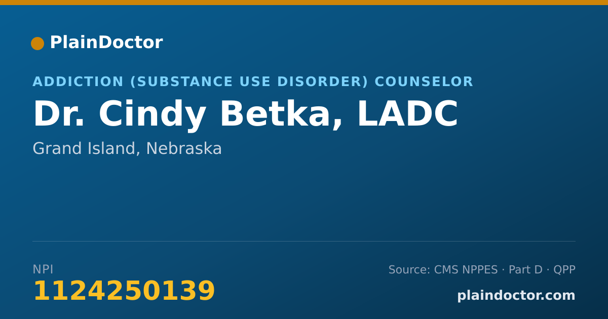 Shareable card for Cindy Betka, LADC - Addiction (Substance Use Disorder) Counselor, Grand Island, NE
