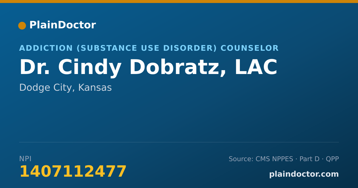 Shareable card for Cindy Dobratz, LAC - Addiction (Substance Use Disorder) Counselor, Dodge City, KS