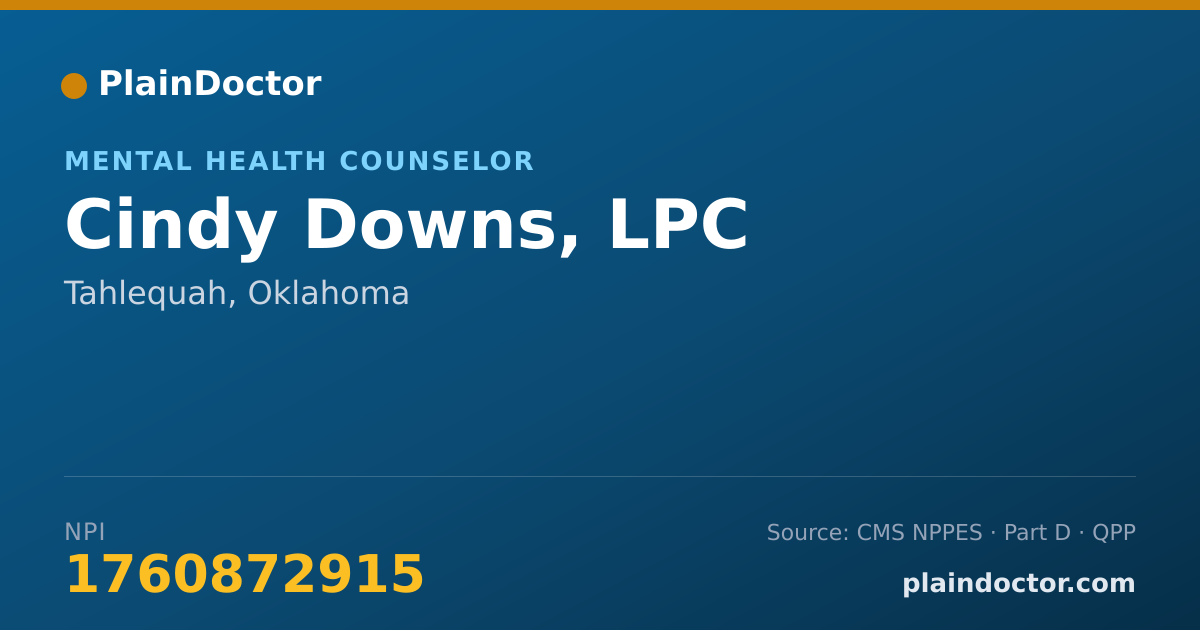 Shareable card for Cindy Downs, LPC - Mental Health Counselor, Tahlequah, OK