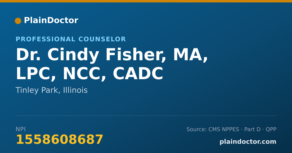 Shareable card for Cindy Fisher, MA, LPC, NCC, CADC - Professional Counselor, Tinley Park, IL
